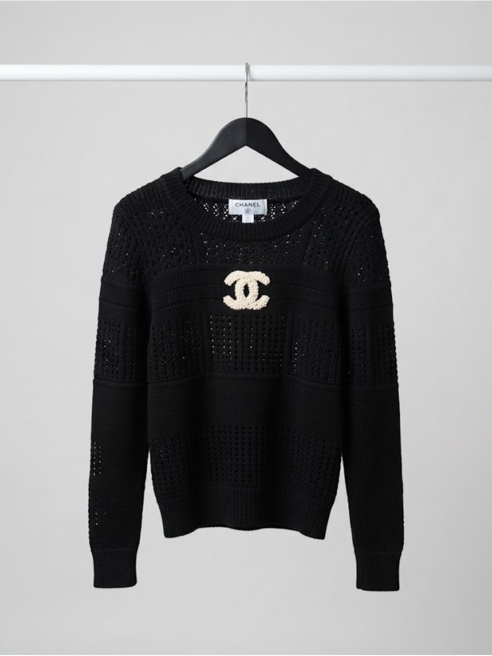 New FASHION Black Knit Sweater with Cream CC Logo